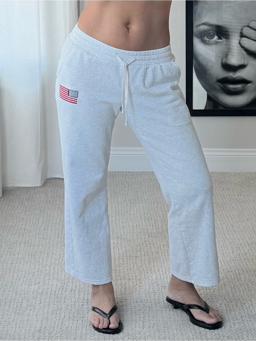 Hollister Light Heather Gray Flag Track Pants with Drawstring